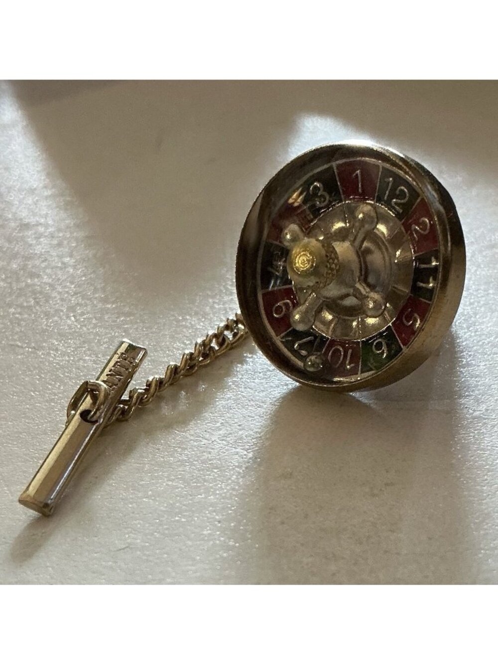 Vintage Tie Tack Spinning Roulette Wheel Casino Gambler Austrian Lapel Pin